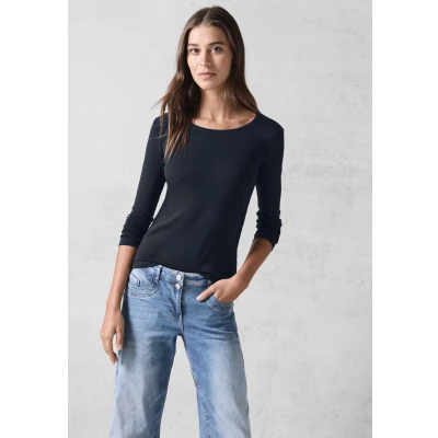 Abbildung von Cecil MIT Rundhals Langarmshirt, Damen, Größe: Large, Blau