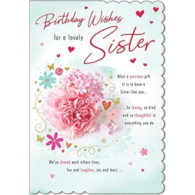 Abbildung von Piccadilly Greetings A20202 Traditionelle Geburtstagskarte für Schwester, 22,9 x 15,2 cm, Rot
