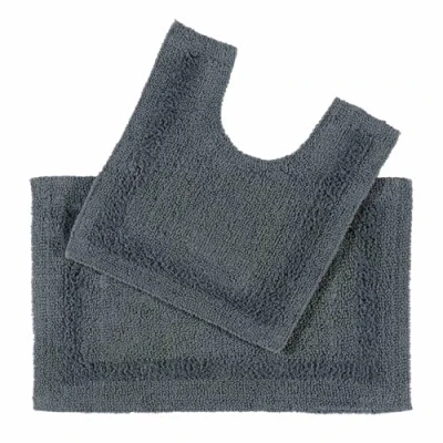 Abbildung von Badematte 2 teiliges Luxus Badematten Set 100% Baumwolle grau Homescapes, Höhe 30 mm, 50x80 cm, WC Vorleger 50x55 cm