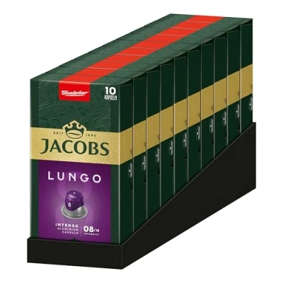Abbildung von Jacobs Kaffeekapseln Lungo Intenso 8, Nespresso* kompatible Kapseln, Intensität 8/12, Intensive und herzhafte Noten, 100 Stück (10 x 10 Getränke)