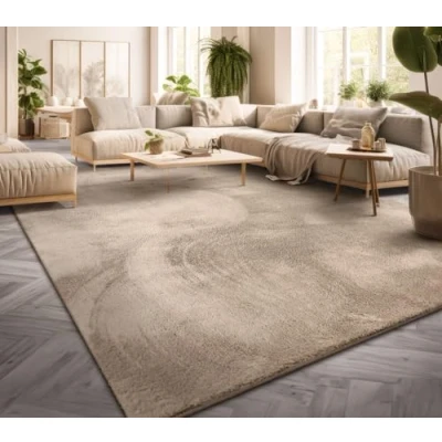 Abbildung von TT Home Teppich Wohnzimmer Kurzflor Anti Rutsch Rückseite Einfarbiges Design Waschbar, Farbe: Beige, Größe:160x220 cm