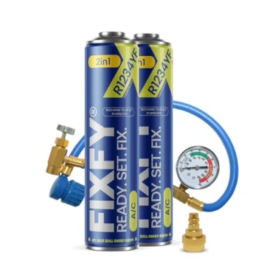 Abbildung von FIXFY 2in1 Set: Schlauch mit Manometer + Adapter 2 x Ersatz Kältemittel R1234YF Öl für Fahrzeuge ab Baujahr 2017 Klimaanlage selbst befüllen
