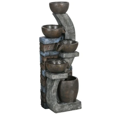 Abbildung von Gartenbrunnen, Solar Springbrunnen, Zierbrunnen mit LED Beleuchtung Kunstharz