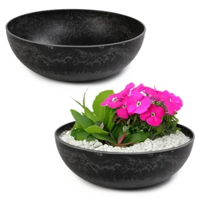 Abbildung von matches21 HOME &amp; HOBBY Pflanzschale für draussen in schwarz marmoriert 25 x 9 cm als wetterfeste Blumen Schale