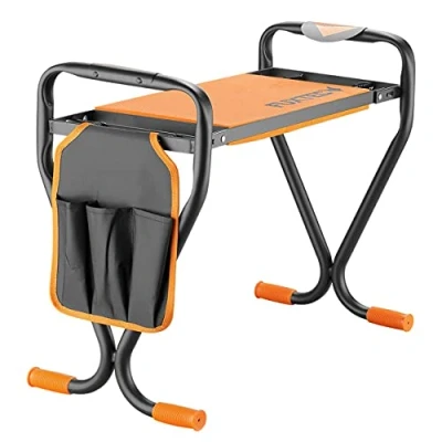 Abbildung von Fuxtec Gartenhocker FX KB1 Kniebank für den Garten, klappbar bis 100 kg mit Werkzeugtasche &amp; Polster Gartenarbeit Camping