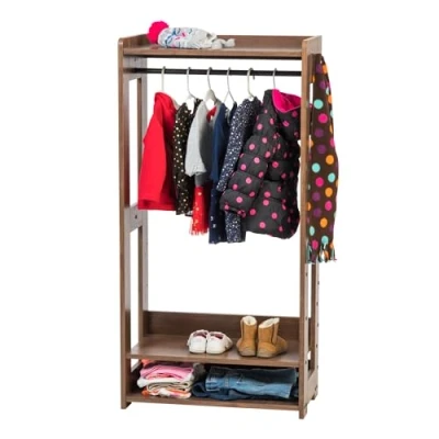 Abbildung von Iris Ohyama, Garderobenständer, Garderobenständer mit Regal für Kinder, Kinderkleiderorganizer,Modular, Zeitgenössisch, Schule, Zimmer, Eingang Kids Garment Rack KWR 1 Braun
