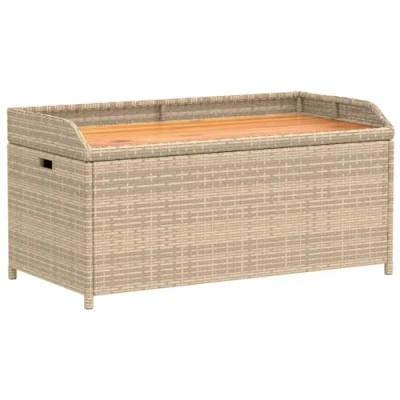 Abbildung von vidaXL Bank, Sitzbank mit Staufach unter Sitzfläche, Gartenbank UV Beständig für den Außenbereich, Parkbank Gartenmöbel, Beige Poly Rattan Akazienholz