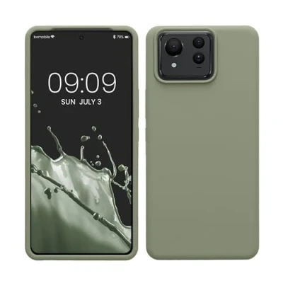 Abbildung von kwmobile Hülle kompatibel mit ASUS Zenfone 11 Ultra Silikon Handy Case Handyhülle weiche Oberfläche kabelloses Laden Graugrün