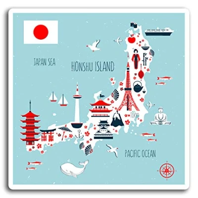Abbildung von 2 x 10 cm Honshu Island Map Vinyl Aufkleber Japan Laptop Gepäck #17019 (10 breit)