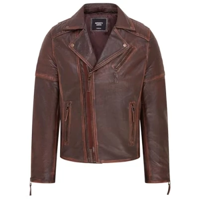 Abbildung von Infinity Leather Herren Schlank Brando Doppeltes Kreuz Reißverschluss 100% Leder Biker Jacke