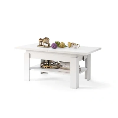 Abbildung von All4All Couchtisch Rino Kaffeetisch Wohnzimmertisch mit Ablage Sofatisch ausziehbar bis 170cm höhenverstellbar 130x65cm 05 Weiß