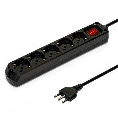 Abbildung von Mehrfachsteckdose 5 fach Schuko + 10/16A mit Schalter 1m Kabel und Stecker 16A