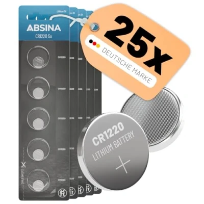 Abbildung von ABSINA CR1220 Knopfzelle 3V Lithium 5X 5er Pack Batterie CR 1220 auslaufsicher &amp; Lange Haltbarkeit 3 Volt für Autoschlüssel, Uhr UVM Batterien, Batterien