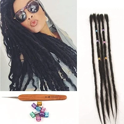 Abbildung von 100% Echthaar Dreadlock Extensions 20 Zoll 5 Stränge/Pack Handgemachte Crochet Dreadlocks Extension Für Frauen/Männer Haar (Schwarze Farbe)