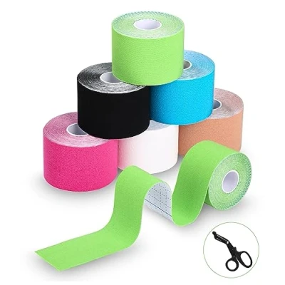 Abbildung von TIDEVAN 6 Rollen Tape Sport (5m x 5cm) Kinesiotapes Hautfreundliche Tapes Kinesiologie mit Spezielle Schere, Wasserfeste Kinesiotape für Knie, Schulter und Ellenbogen, Muskelstraffende Bänder