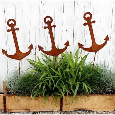 Abbildung von LB H&amp;F 3er Set Anker Gartenstecker Lilienburg Maritim Deko Roststecker Rost Metall wetterfest (Anker Set)