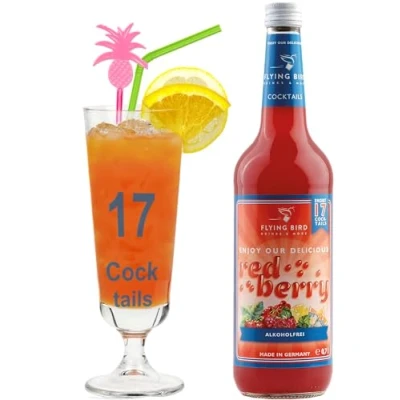 Abbildung von Red Berry Cocktail alkoholfrei Bar Premix für 17 fertige Cocktails Flasche 0,7l mit allen Zutaten Einfach Orangensaft mixen, fertig