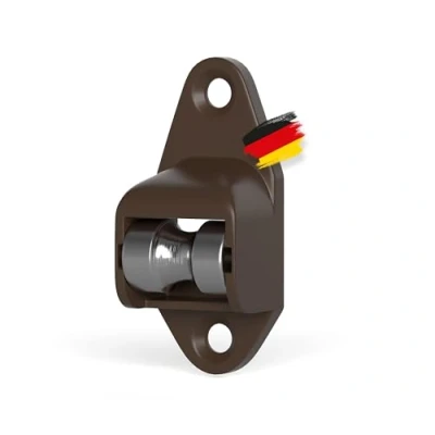 Abbildung von BAUHELD® Schnurführung Rollladen [Made in Germany] Mini Schnurfuehrung mit Leitrolle aus Stahl [1 Stück] Für Schnurwickler bis 4,5mm Rolladen Schnur Langzeitlauf Lochabstand 40mm Braun