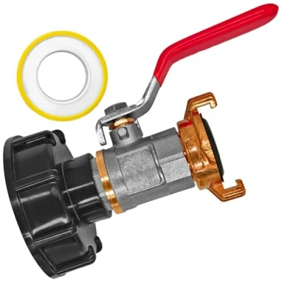Abbildung von IBC Adapter S60x6 mit Messing Kugelhahn Schnellkupplung Klauen Kupplung Container Zubehör Kappe Deckel für GEKA GK