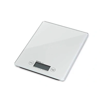 Abbildung von MAUL Briefwaage MAULgloss 16,5 x 17 cm Waage bis 5kg belastbar Moderne Küchenwaage mit Glasoberfläche Automatische Nullstellung und Abschaltautomatik Inklusive Batterien Weiß