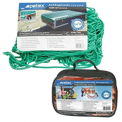Abbildung von PETEX Anhängernetz 1,5 x 2,2 m, grün inkl. Ladungssicherungsset, 10 teilig