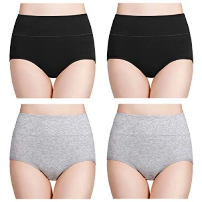 Abbildung von wirarpa Damen Unterhosen Baumwolle Slips Hoher Taille Atmungsaktive Taillenslip Wochenbett Unterwäsche Mehrpack Größen 32 58, Schwarz Grau 4er Pack, Small (36)