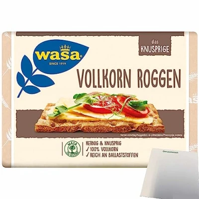 Abbildung von Wasa Vollkorn Knäckebrot kernig knusprig 100% reich an Ballaststoffen (1x260g Packung) + usy Block