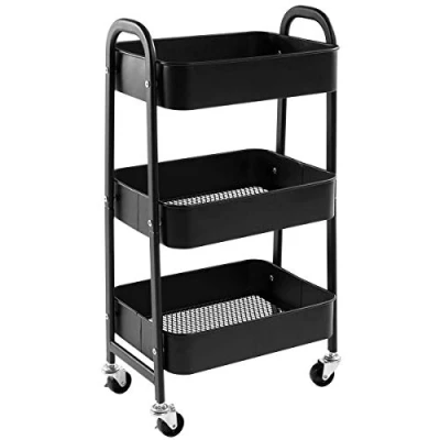 Abbildung von DOEWORKS Rollwagen Metall Aufbewahrungswagen Küchenwagen 3 Etagen, Servierwagen Organizer Wagen mit Rädern für Wohnzimmer Schlafzimmer Make up Badezimmer Büro, Schwarz