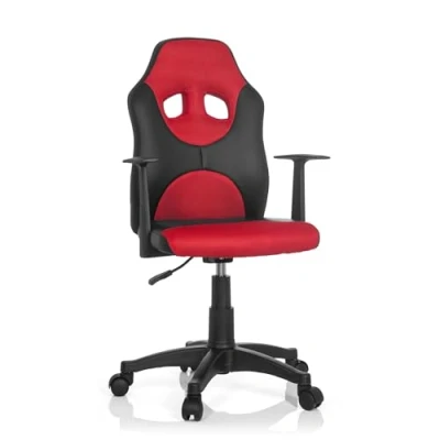 Abbildung von hjh OFFICE 670820 Kinder Drehstuhl Kid Game AL Kunstleder Schwarz/Rot höhenverstellbarer Kinderschreibtischstuhl mit Armlehnen
