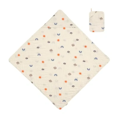 Abbildung von LÄSSIG Baby und Kinder Musselin Set Kapuzenhandtuch Waschhandschuh/Muslin (Hooded Towel + Wash Glove) Blossom Nature