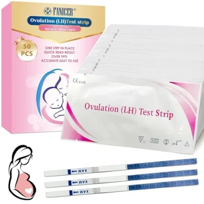 Abbildung von 50 Stück Ovaluationstests, Optimaler Sensitivität Ovulationstests, Ovulationstest 25 miu/ml, Ovulationstests für Eisprung, Fruchtbarkeitstest Frauen, Leicht Anzuwenden