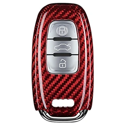 Abbildung von M.JVisun Echte Kohlefaser Abdeckung Fall Schlüsselgehäuse Für Audi A4 A4L A5 A6 A6L A7 A8 Q5 Q8 R8 RS4 RS5 RS6 RS7 S4 S5 S6 S7 S8 SQ5 Auto Schlüssel Schlüsselanhänger Rot