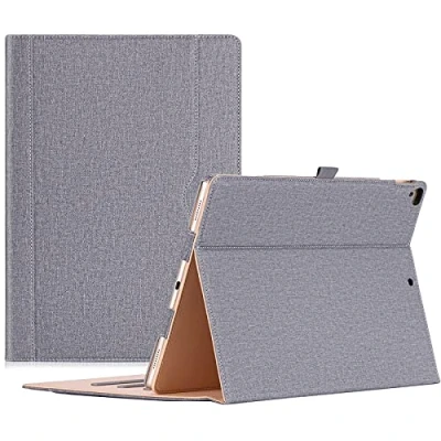 Abbildung von ProCase Leder Stand Folio Hülle für 2017 iPad Pro 12.9 Zoll (A1670 A1671) und 2015 12.9&quot; (A1584 A1652),Mit Mehre Blickwinkeln, Auto Sleep/Wake, Dokumentenkarte Tasche Grau