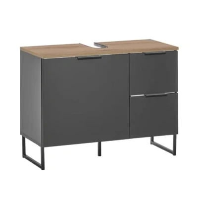 Abbildung von moebel dich auf Waschbeckenunterschrank Aspen 80 x 60 35 cm, Schwarz matt, Oberboden: Evoke Eiche