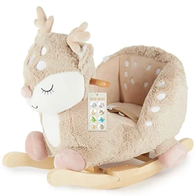 Abbildung von Schaukelpferd Bieco Plüsch Schaukeltier Reh, 60 cm Kinder Schaukelstuhl mit Sicherheitsgurt Baby Schaukel Kleinkind Schaukelwippe ab 9 Monate Holz