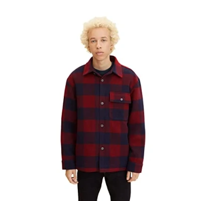 Abbildung von TOM TAILOR Denim Herren Overshirt Jacke mit Karo Muster 1032438, 28393 Burgundy Navy Big Vichy Check, XL