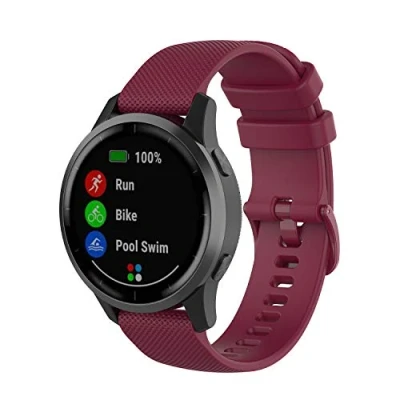 Abbildung von Yikamosi Kompatibel mit Garmin Vivoactive 4 Armband,22MM Schnellverschluss Weiches Silikon rostfreiem Metallverschluss Ersatzbänder für 4/Garmin Venu 2,Weinrot