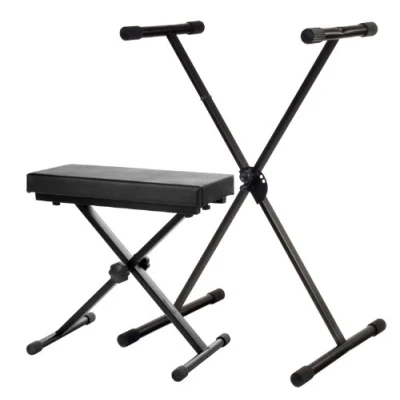 Abbildung von Classic Cantabile Keyboardständer und Keyboardbank ECO Deluxe Set 5 fach höhenverstellbar Keyboardstativ Bequeme Sitzbank für E Piano, Keyboard Stagepiano Schwarz