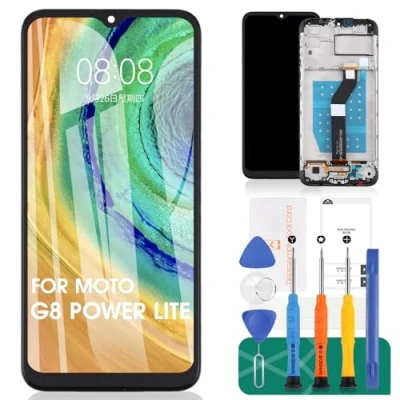 Abbildung von Ersatz LCD Display für Motorola Moto G8 Power Lite, XT2055 2, Touch Digitizer, Montage Reparatur Set (schwarz, mit Rahmen, nicht Power)