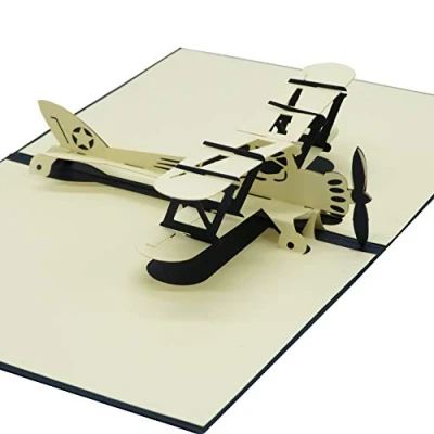 Abbildung von Smiling Art Pop Up 3D Karten, Glückwunschkarten inklusive Umschlag und Schutzhülle, handgearbeitet, handgefertigt, Geschenkkarte für Gutschein, Einladungskarte, Geburtstagkarte… (Flugzeug)