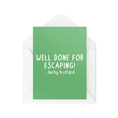 Abbildung von Tongue in Peach Lustige Abschiedskarten Well Done For Escaping Card Her Him Colleague New Job Office Work Sweary Joke Novelty Banter Goodbye CBH643