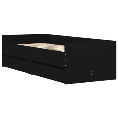 Abbildung von vidaXL Bettgestell, Bett mit Schubladen, Bettrahmen Gästebett Lattenrost, Einzelbett Schlafzimmerbett Schlafzimmermöbel, Schwarz 75x190cm