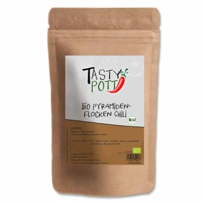 Abbildung von Tasty Pott Bio Pyramidenflocken Chili 30g Beutel Kochen &amp; Marinieren Braten Grillen Fleisch Gemüse Geschmack Paprika Salz salzen salzig