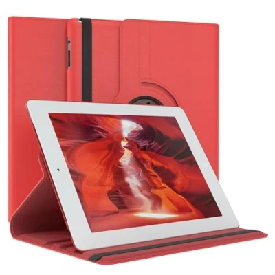 Abbildung von EAZY Case Tablet Hülle für iPad 2 / 3 4 Schutzhülle 9.7 Zoll Smart Cover Rotationcase zum Aufstellen Klapphülle 360 drehbar mit Standfunktion Tasche Kunstleder Rot