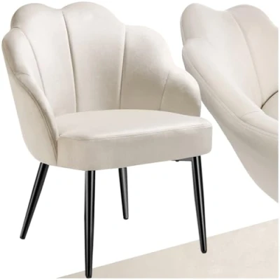 Abbildung von tectake® Cocktailsessel in Muschelform, Samt Stuhl mit Armlehne, Sessel Wohnzimmer, Loungesessel, Stühle Esszimmer, Relaxsessel, Schlafzimmer, Deko Zimmer, Lesesessel créme/schwarz, 1er Set