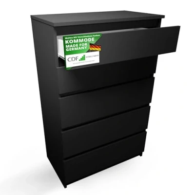 Abbildung von CDF Kommode Malwa M5 Farbe: Schwarz Schrank für Dokumente, Kleinigkeiten Ideal Wohnzimmer, Schlafzimmer, Kinderzimmer, Jugendzimmer und Büro 5 geräumige Schubladen