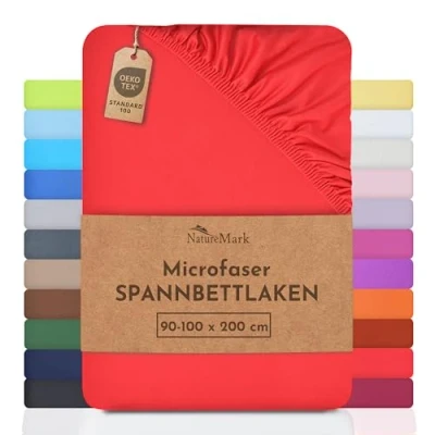 Abbildung von SPANNBETTLAKEN Microfaser Spannbettlaken, NatureMark, Polyester, Gummizug: rundum, Mikrofaser zum Sparpreis! viele Größen und Farben Markenware (90x200 100x200 cm, Rot)