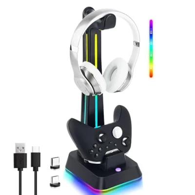 Abbildung von Mcbazel Controller Ladestation für Xbox, RGB Licht Gaming Headset Ständer mit USB Ladegerät, Unterstützt Ladeanzeige Kompatibel Xbox Series X&amp;S/Elite 1&amp; 2/One&amp;X&amp;S/One Elite