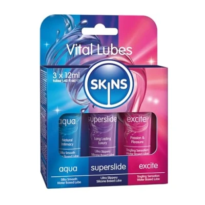 Abbildung von SKINS Condoms Gleitgel Vital Tubes, 3 Tuben mit je 12ml, tlg., verschiedene Sorten im Sortiment