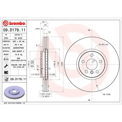 Abbildung von BREMBO 09.D179.11 Bremsscheibe 335 30 5 innenbelüftet beschichtet hochgekohlt mit Schrauben MINI: Countryman, Schrägheck, Clubman